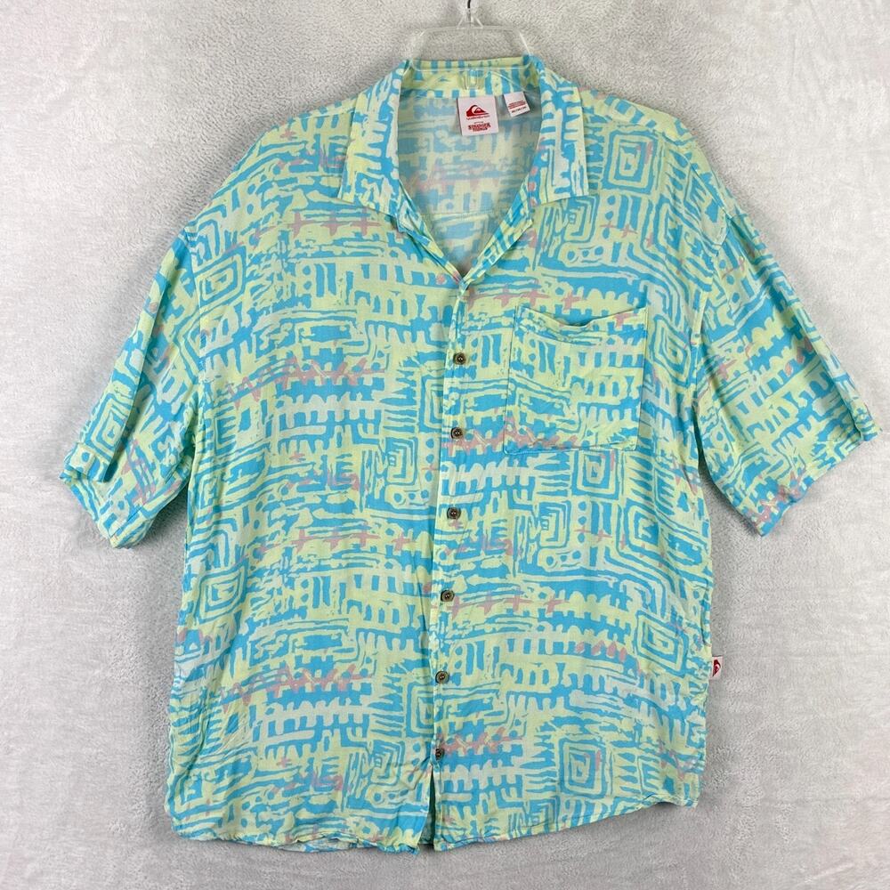 Quiksilver x Stranger Things Hawaiian Shirt Mens M The Argyle Surfer Boy 80s - Picture 2 of 8